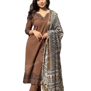 Printed Cotton Straight Kurta Set with Dupatta for Women(XL)