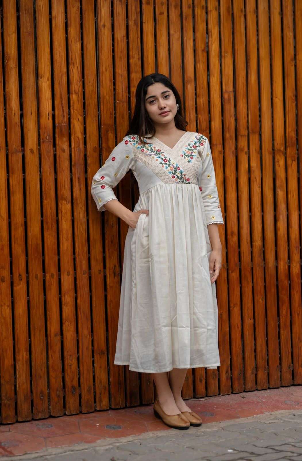 Artfully Adorned ? Women's XXL Dress in Cotton with Floral Embroidery(L) - Image 3