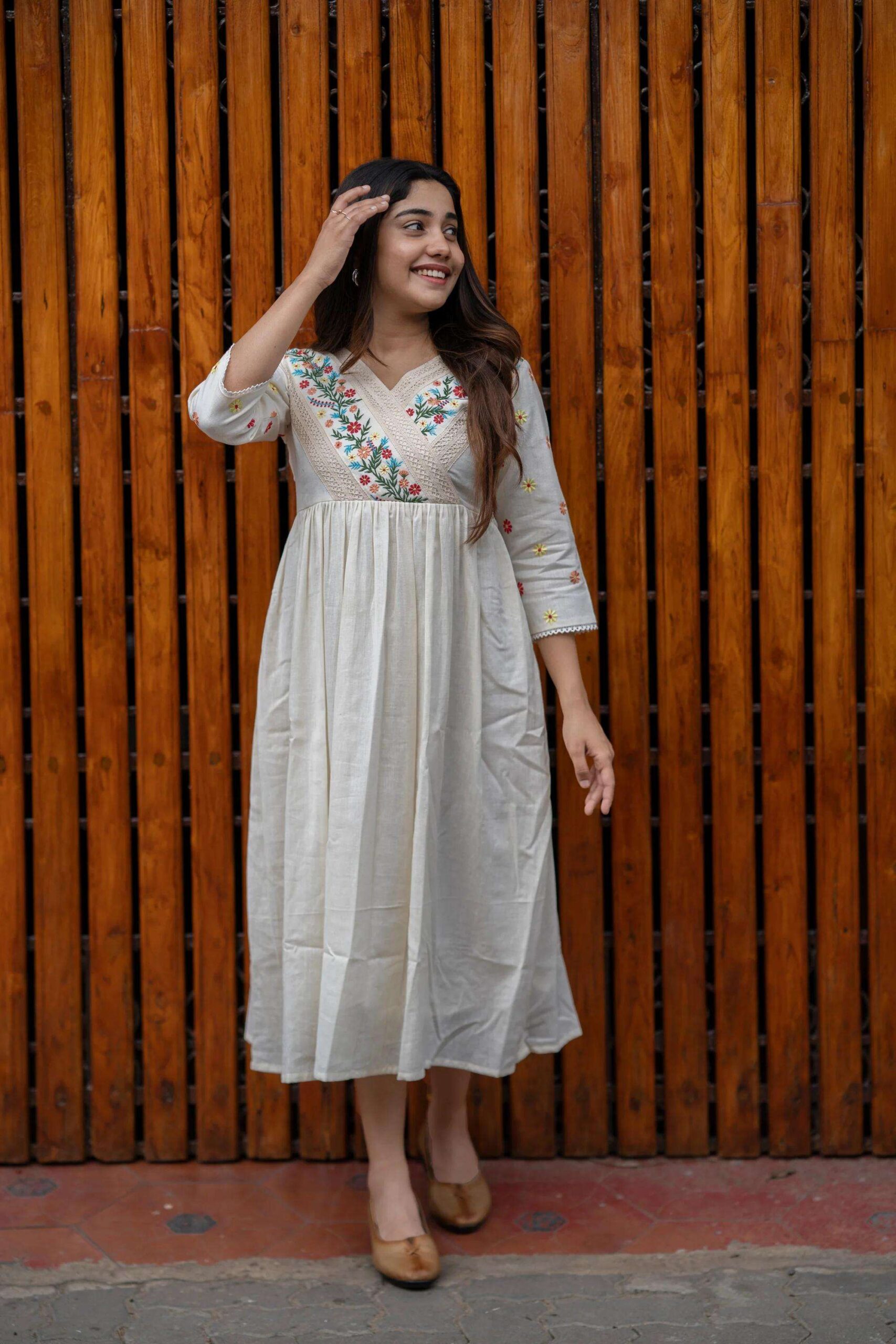 Artfully Adorned ? Women's XXL Dress in Cotton with Floral Embroidery(L) - Image 7