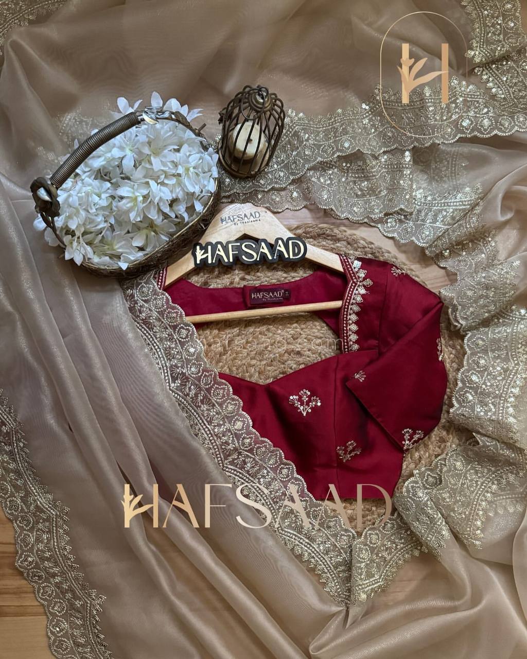 Luxurious Ivory Organza Dupatta with Heavy Golden Sequin & Zari Cutwork Border – Perfect for Weddings & Festive Layering - Image 5